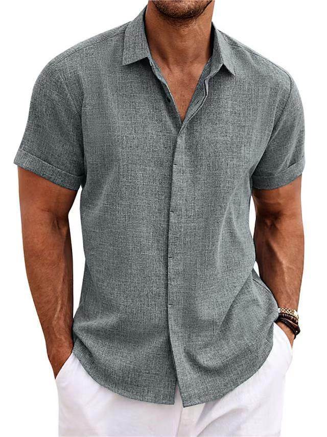 Men's Solid Color Loose Linen Short-sleeved shirt - Velora