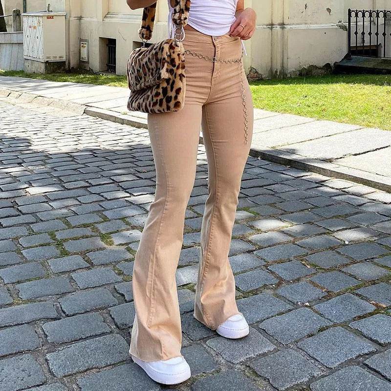 Brown High Waist Stretch Bootcut Jeans Women Casual Pants - Velora