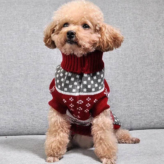 Christmas Maple Snowflake Turtleneck Knitted Sweater Pet Clothes - Velora