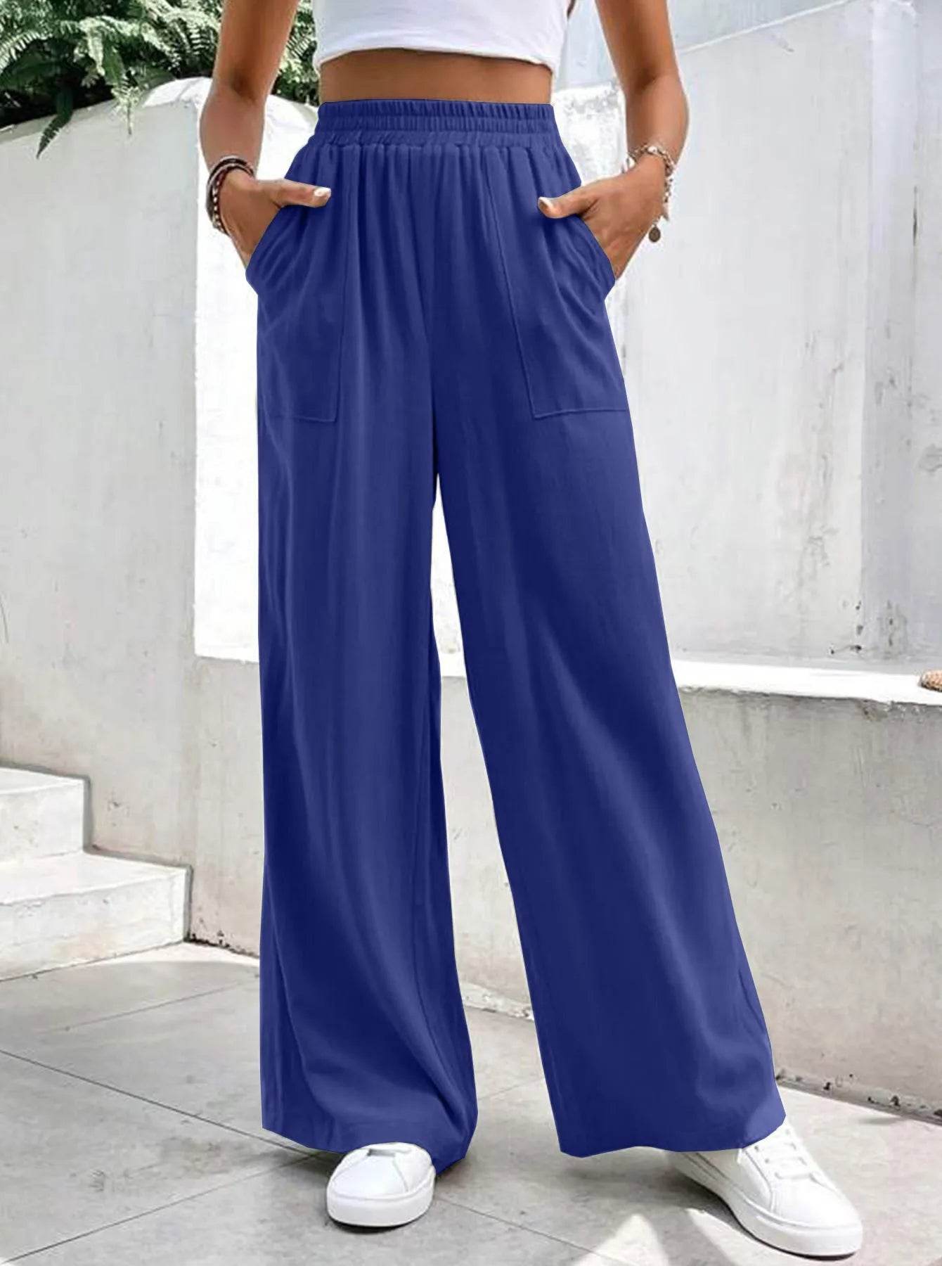 Women Middle-waisted Straight-leg Pants Loose Sports Pocket Casual Trousers - Velora
