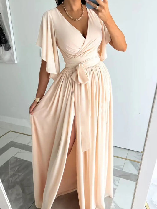 Flutter Sleeve Surplice Tie Waist Dress - Velora