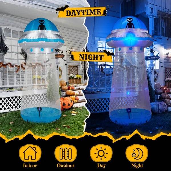 8.8 FT Halloween Inflatable UFO Yard Decoration, Fun Tall Blow Up Yard Decor With Built-in LED Lights And Stand Inside Design For Holiday Party Yard Lawn Garden Decor Indoor Outdoor - Velora