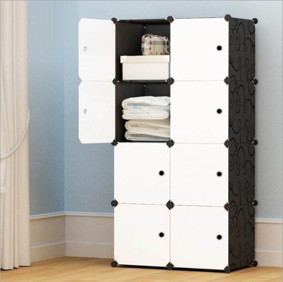 8 Cube Organizer Stackable Plastic Cube Storage Shelves Design Multifunctional Modular Closet Cabinet With Hanging Rod RT - Velora