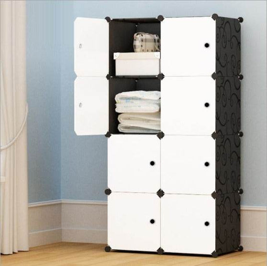 8 Cube Organizer Stackable Plastic Cube Storage Shelves Design Multifunctional Modular Closet Cabinet With Hanging Rod RT - Velora