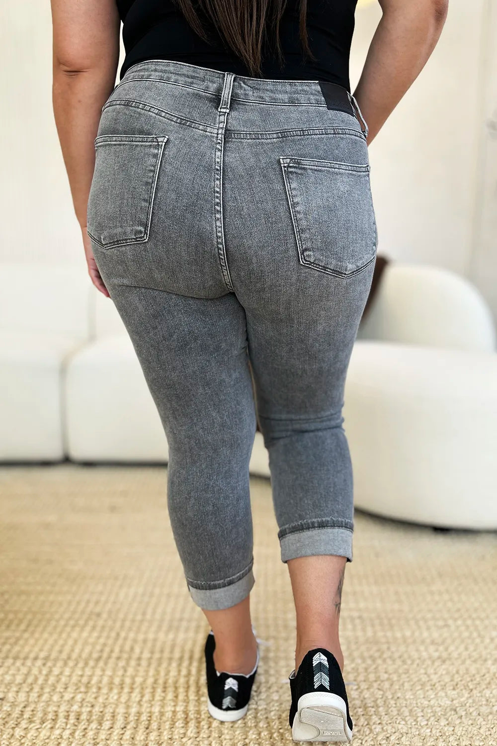 Judy Blue Full Size Button Fly High Waist Cuffed Capris - Velora