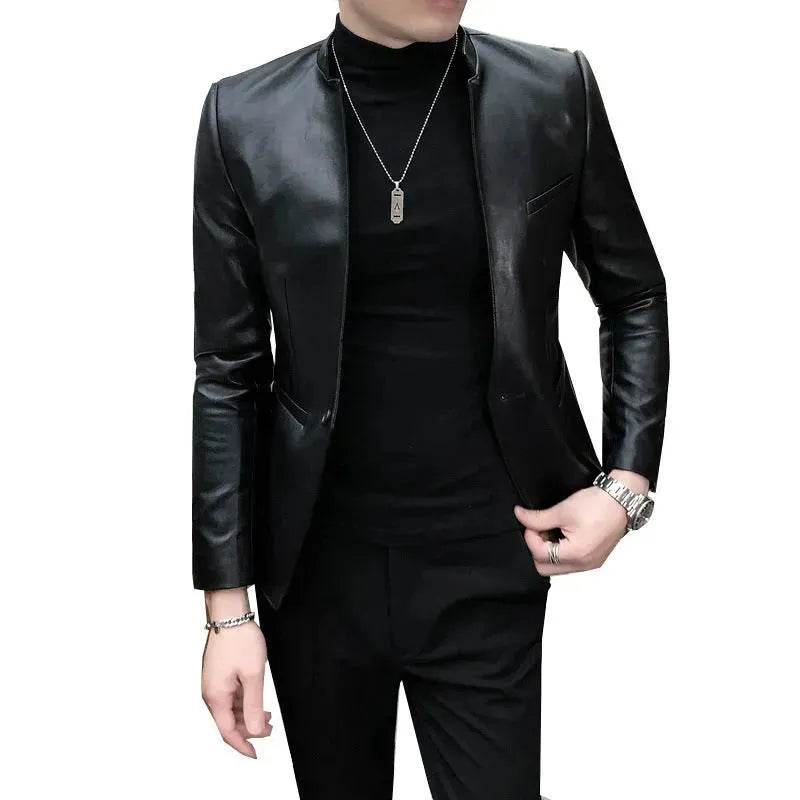 New Trendy Vintage Autumn Winter Slim fit Leather Jacket Men - Velora