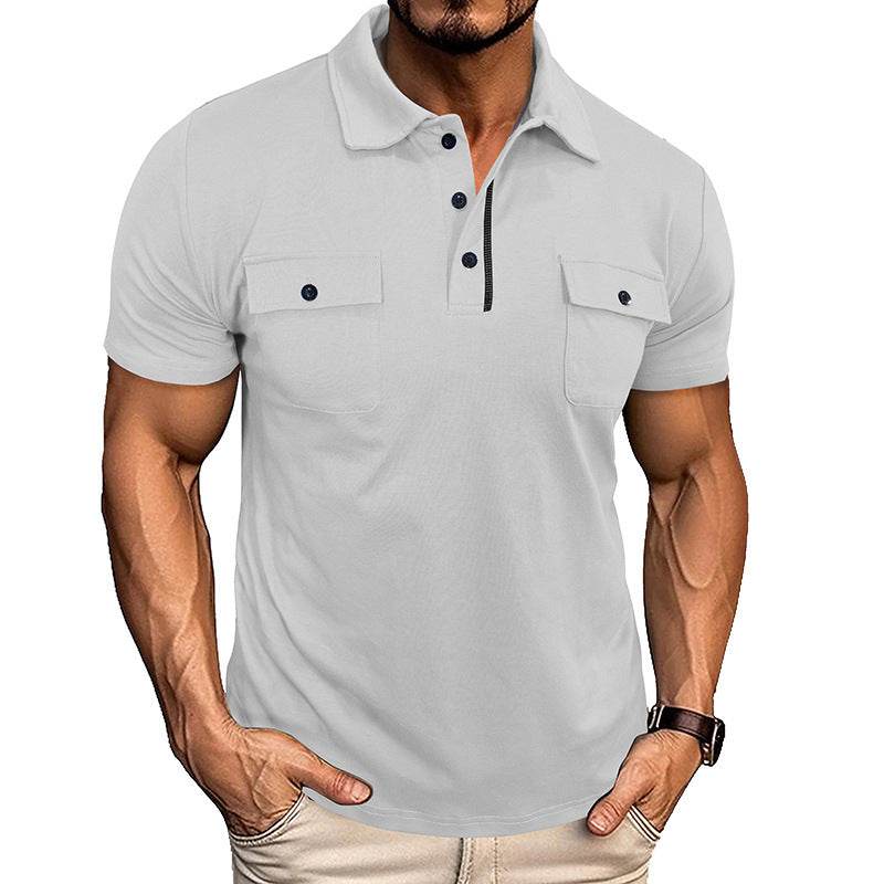 Summer Lapel Button Polo Shirt With Pockets Outdoor Fashion Short Sleeve Tops For Men Clothing - Velora