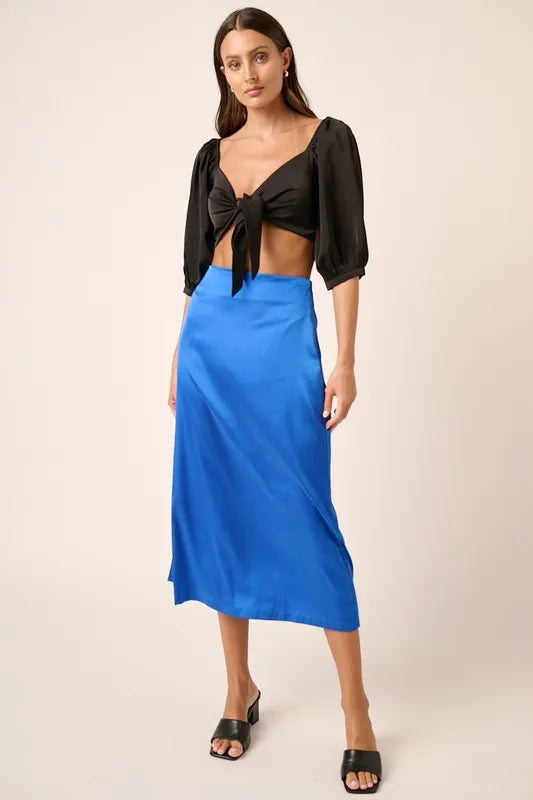 Mittoshop Side Slit Satin Midi Skirt - Velora