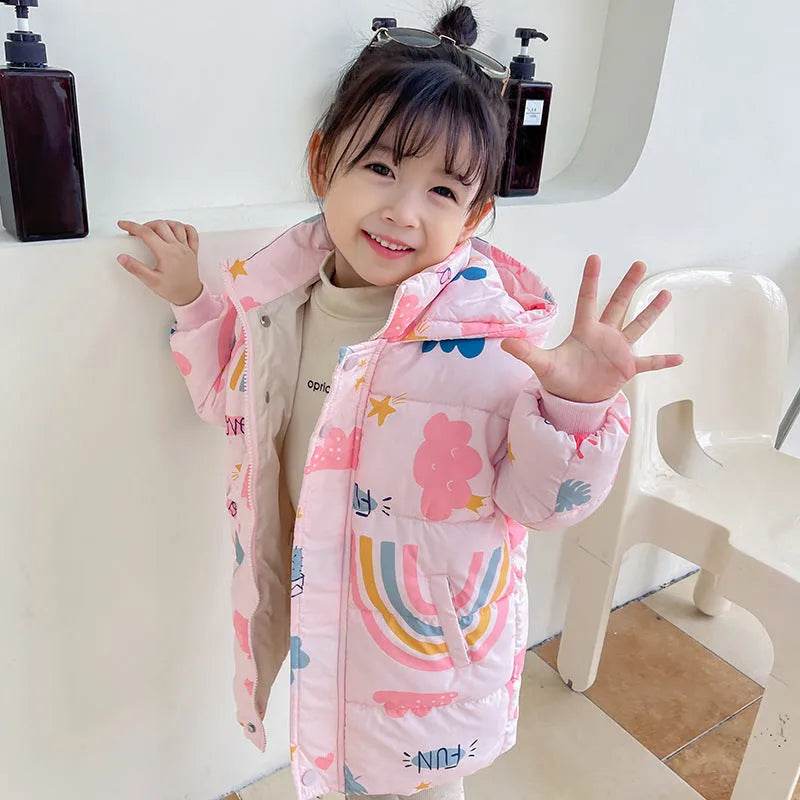 New Style Children's Down Jacket Middle Long Cute Thickened Cotton - Velora