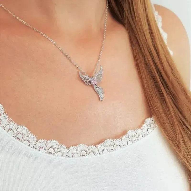 Diamond Modern Angel Pendant Necklace for Women - Velora