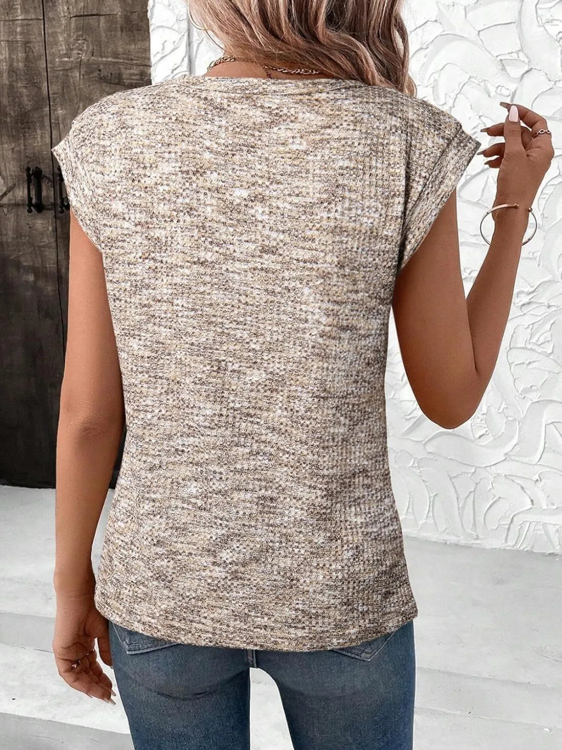 Round Neck Knit Cap Sleeve Top - Velora