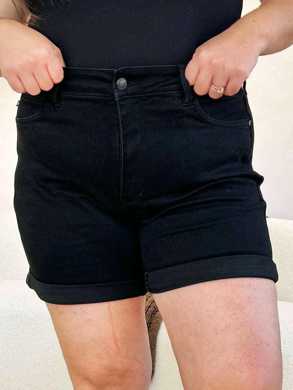 Judy Blue Full Size High Waist Tummy Control Cuffed Denim Shorts - Velora