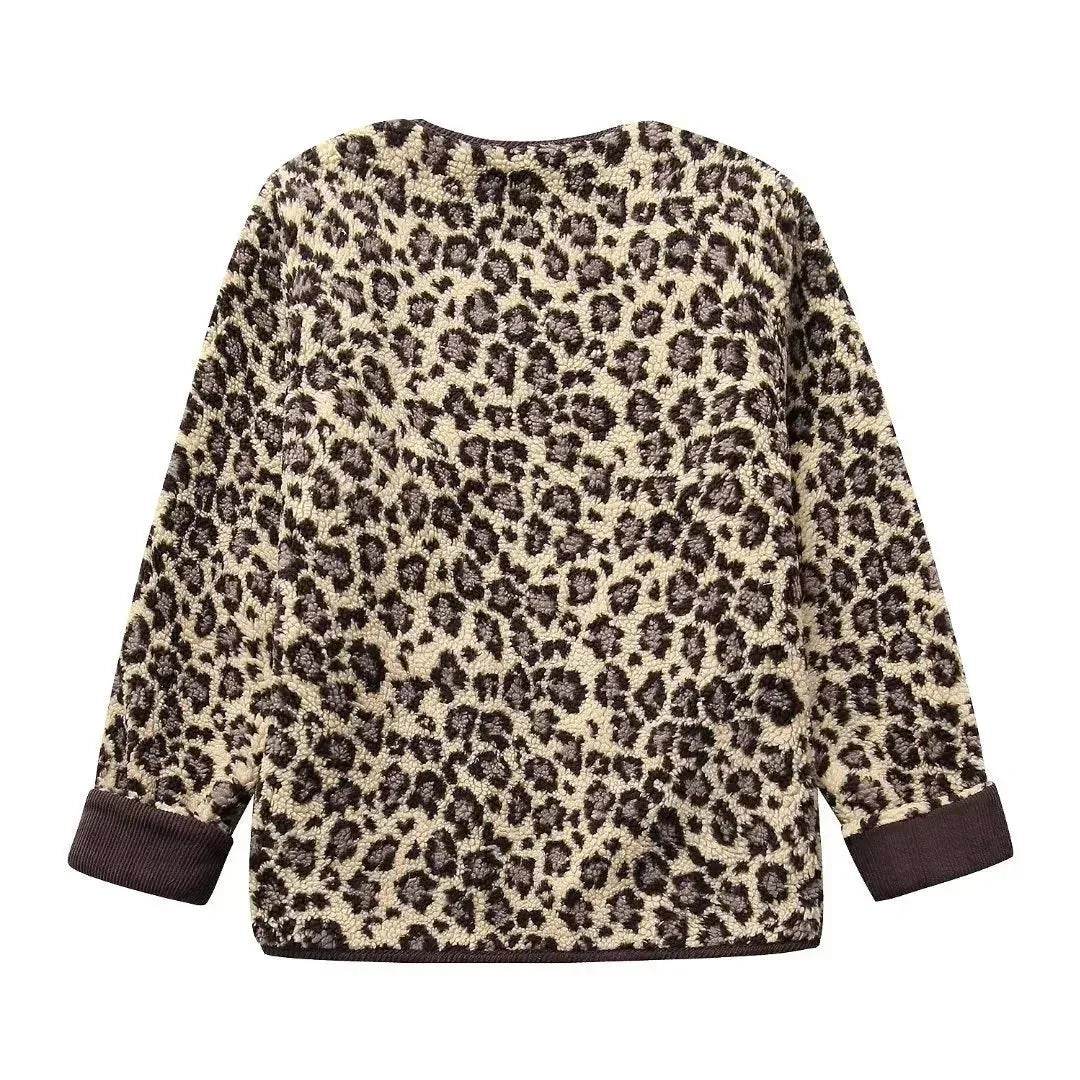 Casual Fall winter Leopard Button fleece Plush Cardigan jacket for women - Velora
