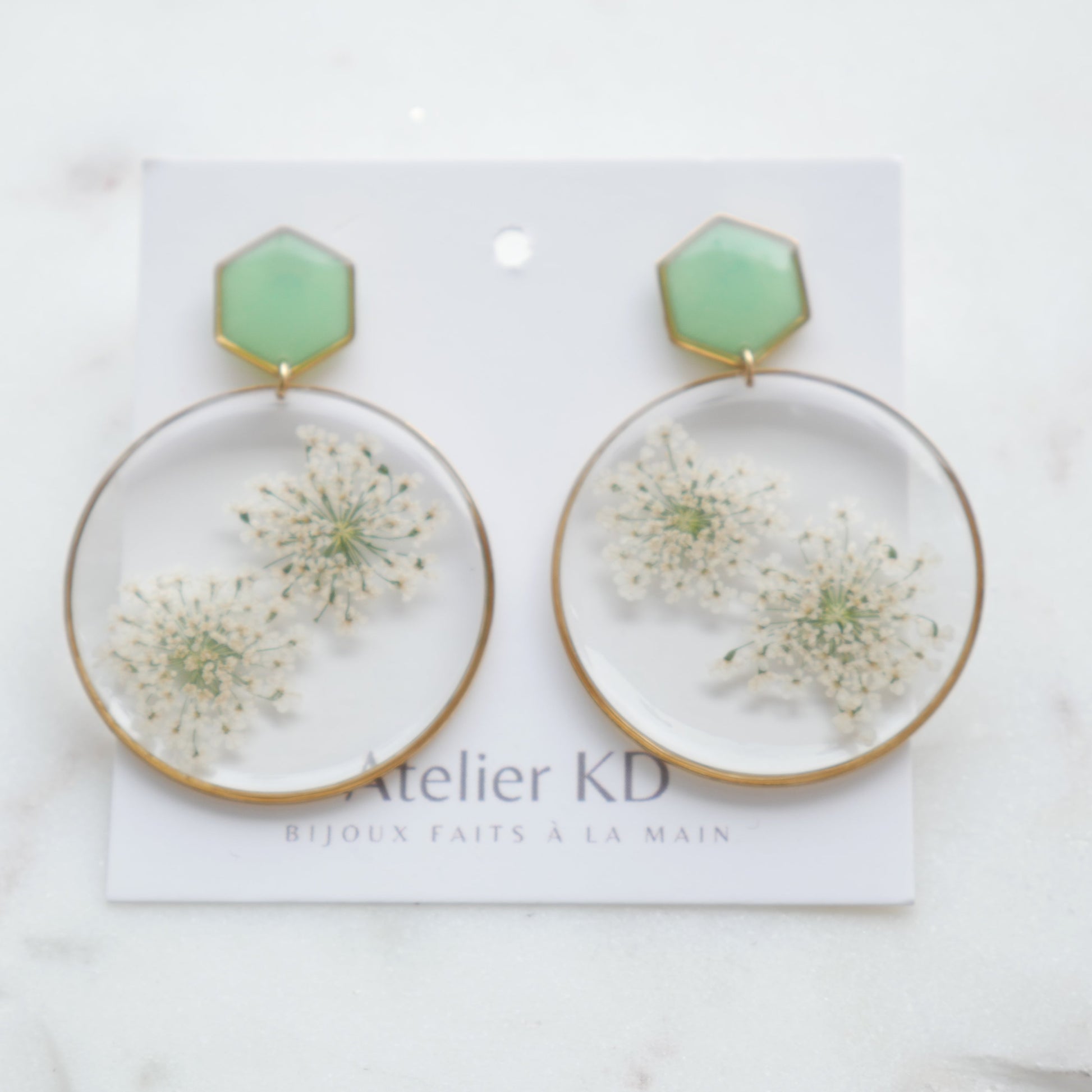 Boucles d'oreilles duo Estelle blanche et vert - rond (40mm) - Velora