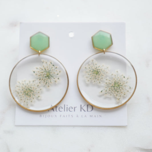 Boucles d'oreilles duo Estelle blanche et vert - rond (40mm) - Velora