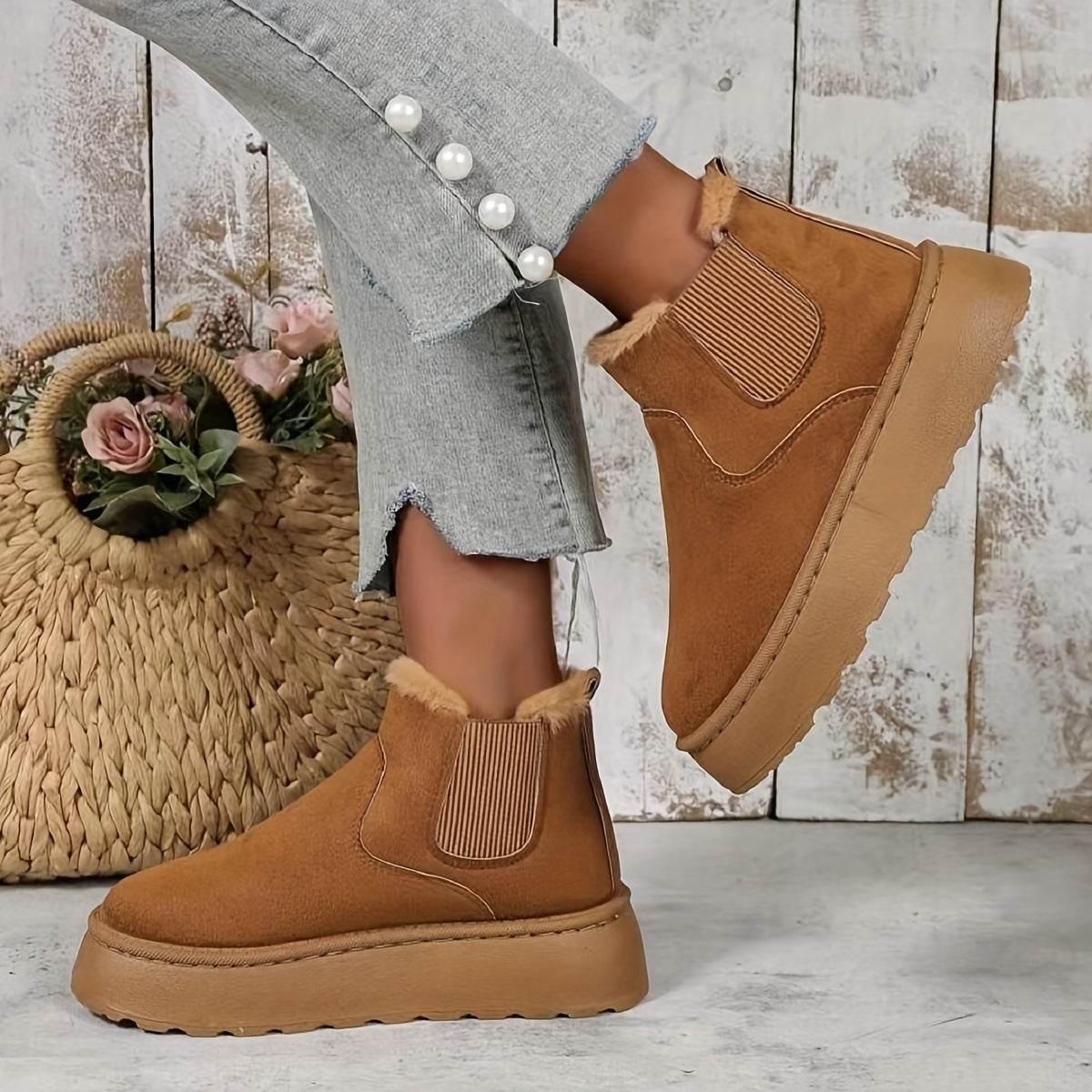 Winter Snow Boots Fashion Flat Thick-soled Cotton Shoes Round Toe Warm Plush Ankle Boot For Women - Velora