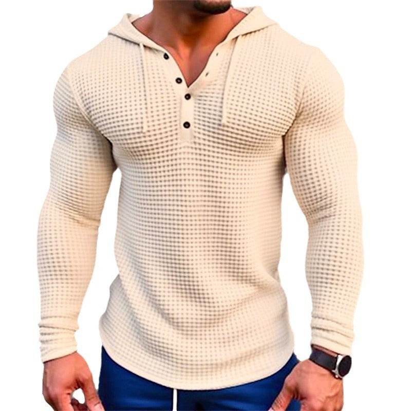 Men's Pullover Casual Long Sleeve T-shirt Waffler Slim Tops Sweat-shirt Solid Color Comfortable Mens Outdoor Streetwear S-3XL - Velora