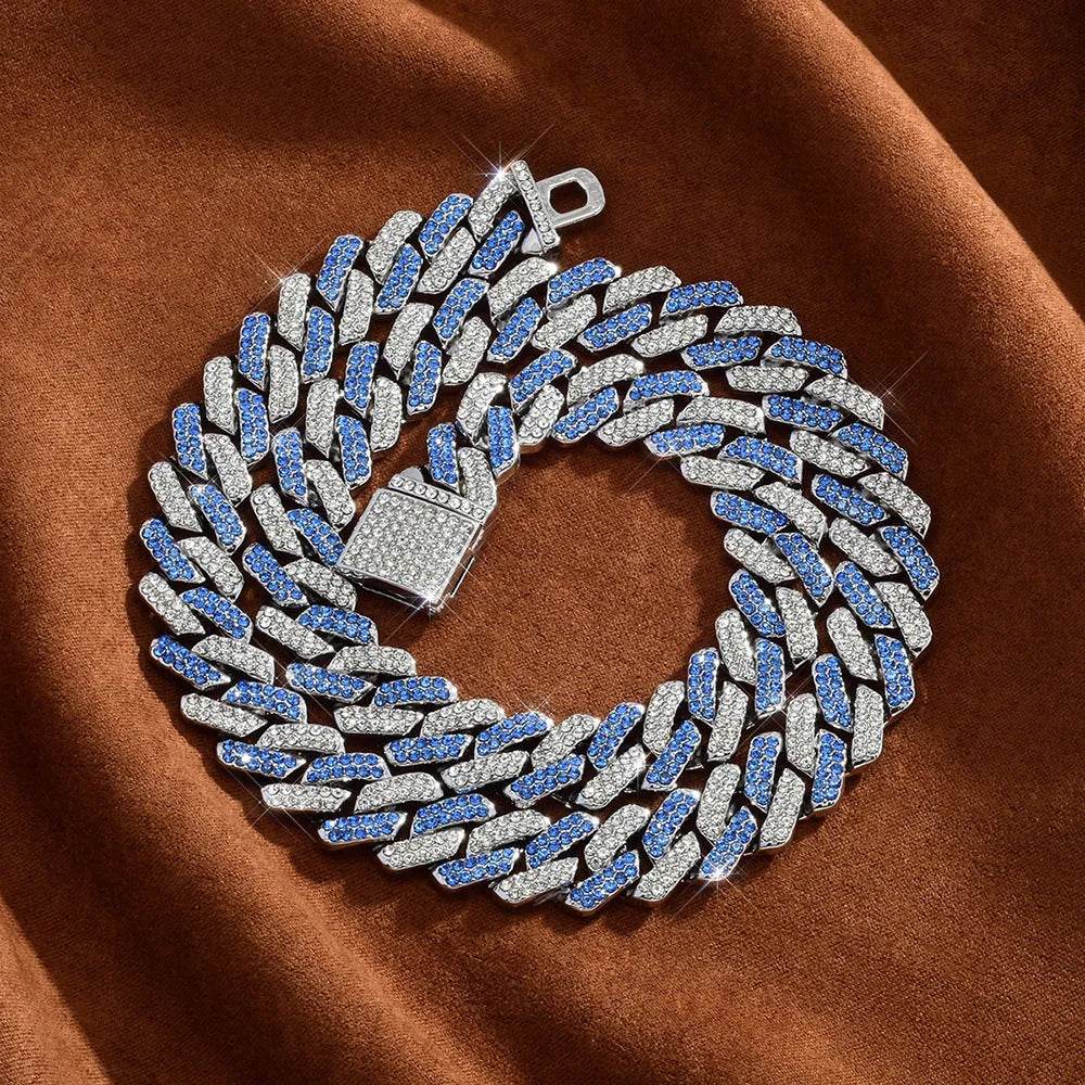 Box Buckle 14mm Bar Cuban Link Chain Bracelet and Necklace 2pcs - Velora