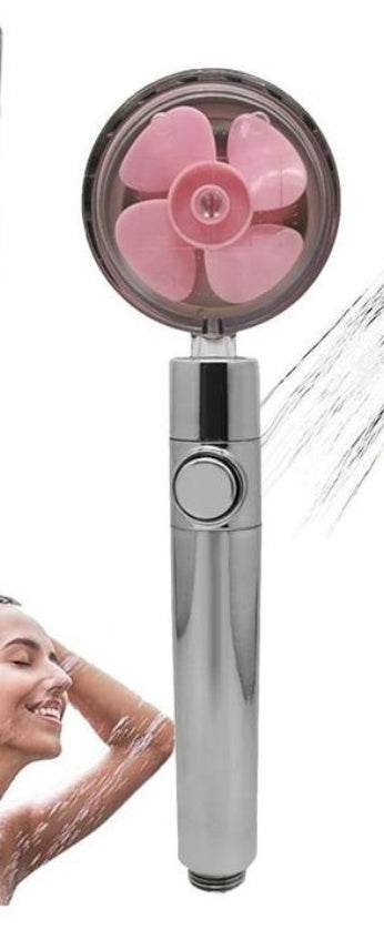 Propeller Driven Shower Head With Stop Button And Cotton Filter Turbocharged High Pressure Handheld Shower Nozzle - Velora