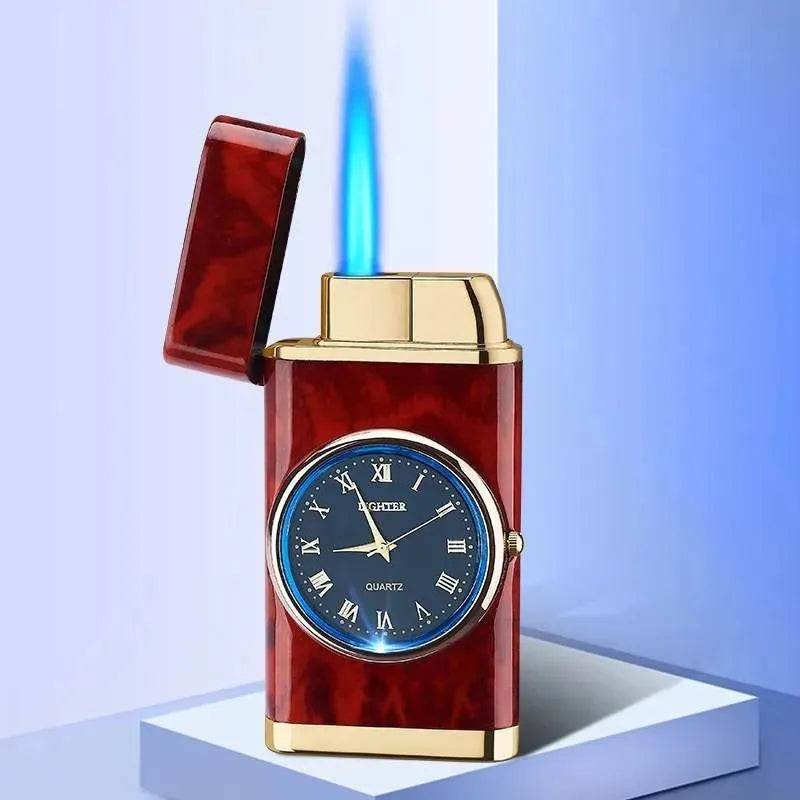 New Lighter With Electric Watch Rocker Arm Automatic Ignition Straight Blue Flame Lighter Creative Real Dial Inflatable Windproof Cigar Lighter Men's Watch Gift