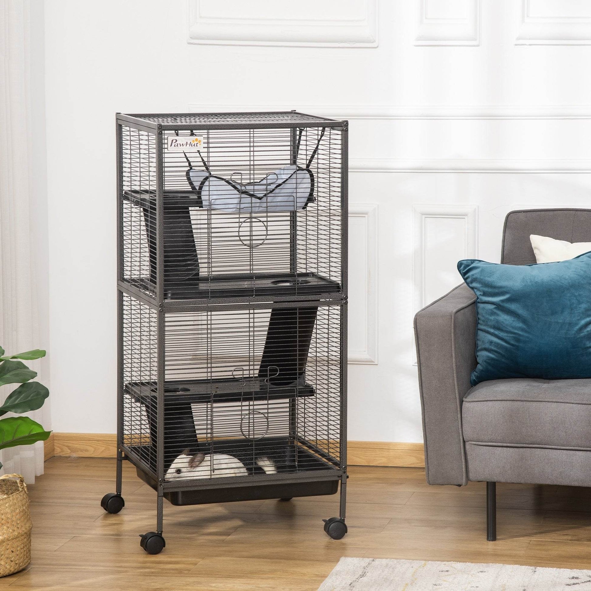 Large Metal 4 Tiers Small Animal Cage With Hammock, Removable Tray, Extra Space For Ferrets Chinchillas, Gray - Velora