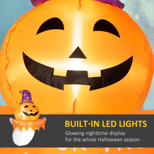 Outsunny 3.4ft Halloween Inflatables Window Sticker Ghost With Orange Face, Blow Up Halloween Decorations Outdoor LED Yard Display, Waterproof - Velora