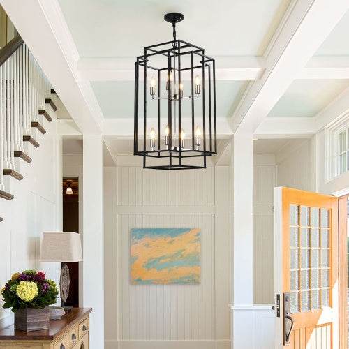 8 Lantern Tiered Chandeliers, Industrial Farmhouse Chandeliers - Velora