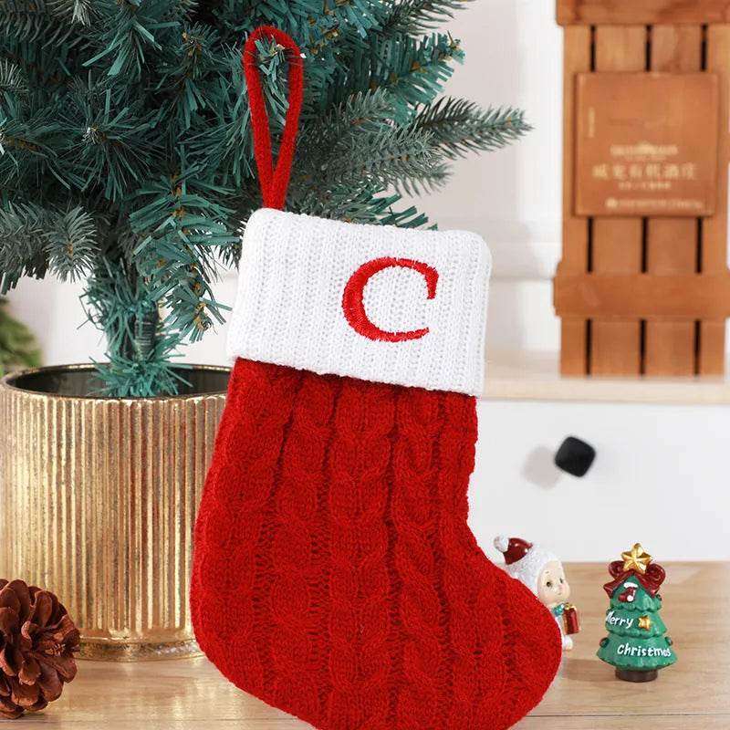 Cute Letters Christmas Stockings Decorative Creative Tree Pendant Wool Knitted Socks - Velora