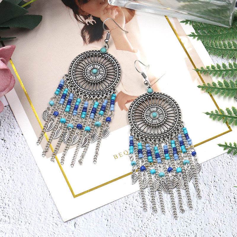 Beaded fringed hollow earrings - Velora