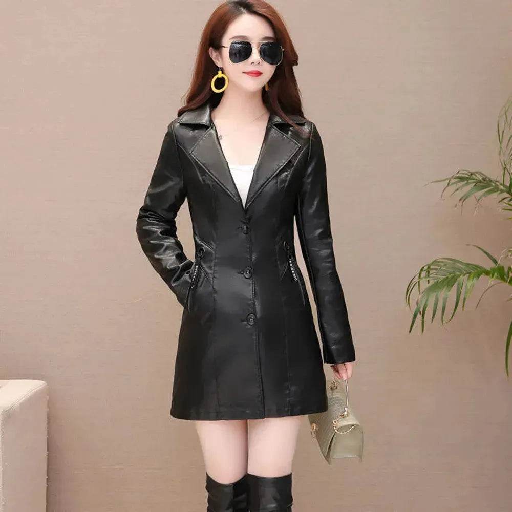 Elegant Fashion Slim fit Long Sleeve Leather Mini Blazer Dress - Velora