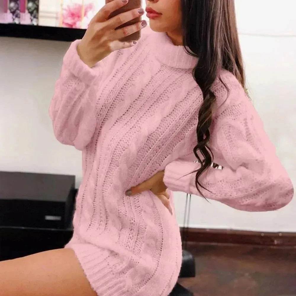 Ladies Casual Autumn Winter Oversized Mini sweater dress - Velora