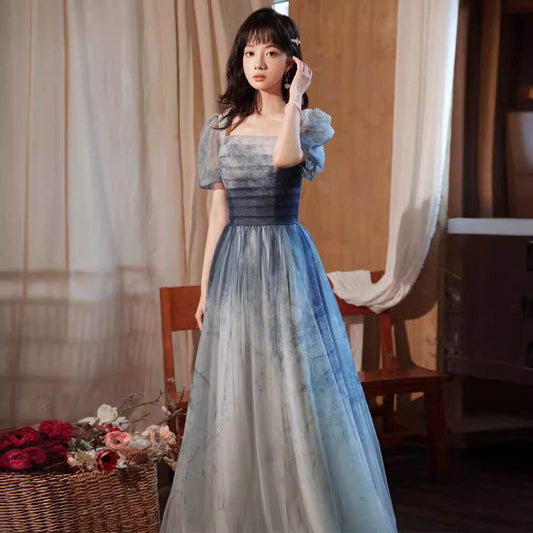 Gradient Blue Evening Elegant Socialite Ceremony Performance Banquet Dress - Velora