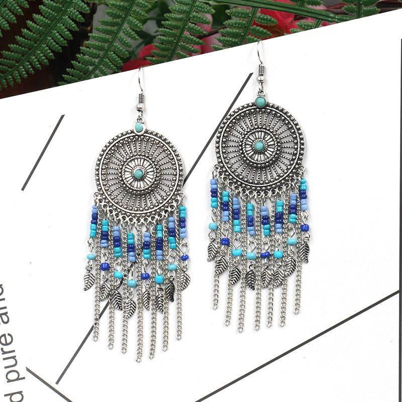 Beaded fringed hollow earrings - Velora