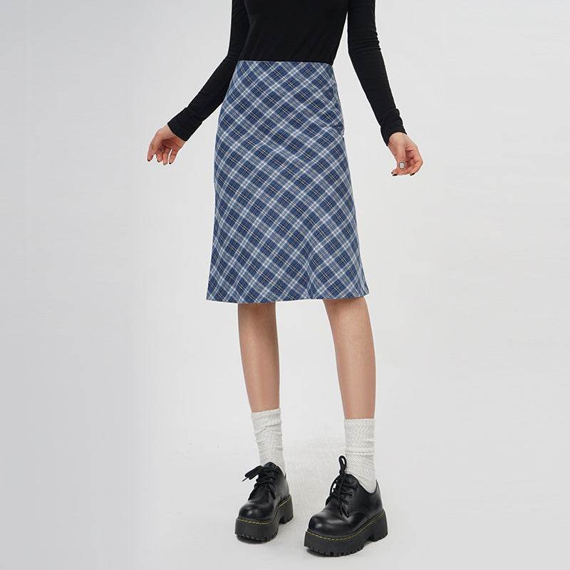 Plaid A- Line Skirt Women's High Waist student Midi Skirt - Velora