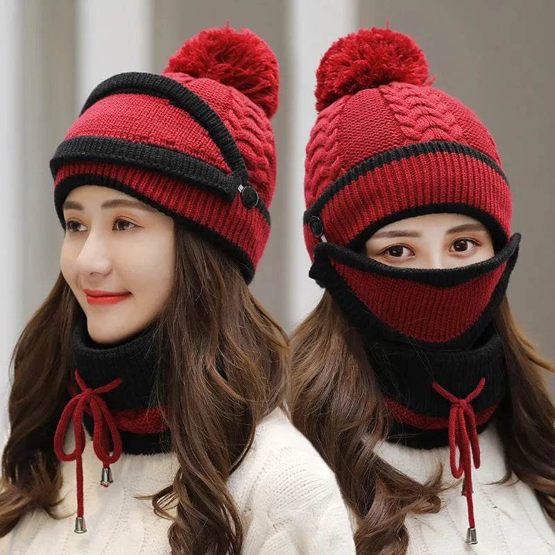 Winter Hat For Women 3pcs Knitted Beanie Hat Scarf Set Warm Hat - Velora