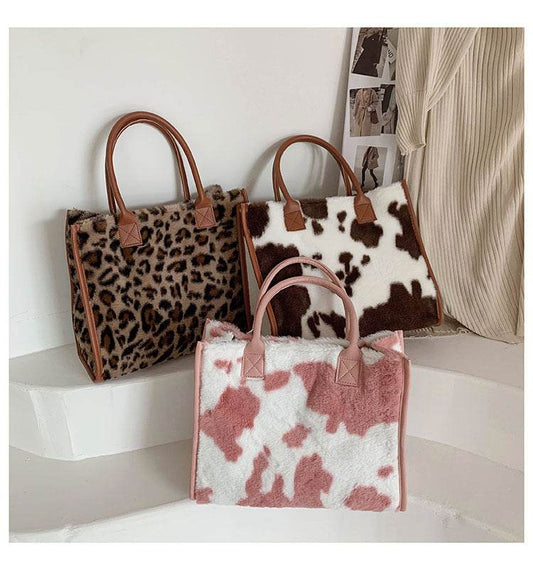Leopard Animal Skin Large-capacity Handbag Fashion Western Plush