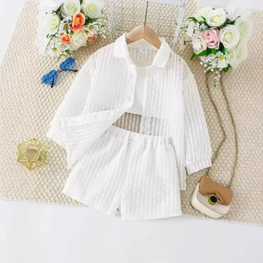 Summer White 3 pcs outfit set for newborn baby girl - Velora