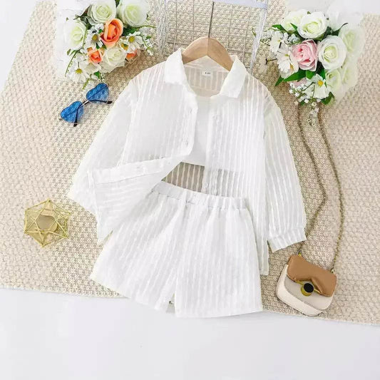 Summer White 3 pcs outfit set for newborn baby girl - Velora
