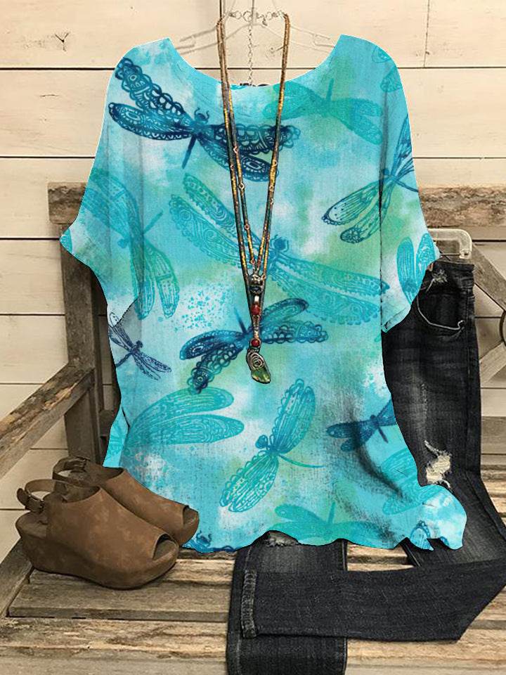 Summer Loose blouse Round Neck Short Sleeve Cotton And Linen Top For Women - Velora