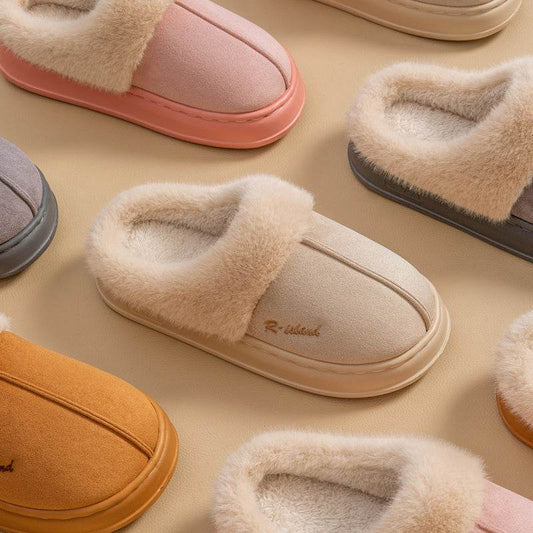 New Winter Cosy Warm Couple Style Concise Fluffy Slippers Women Men Non-slip Soft Slides Indoor Mule Ladies' Home Cotton Shoes - Velora