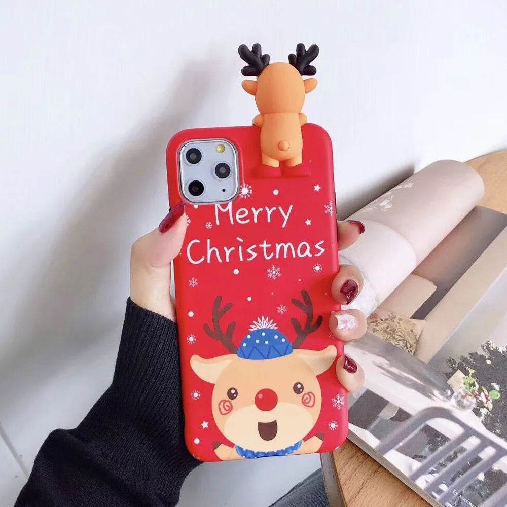 Merry Snowflakes Santa Deer Christmas-themed phone case - Velora
