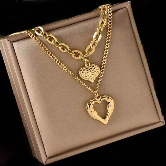 Titanium Steel Angel Wings Love Necklace Irregular Folds 2 Heart Love Necklace For Women Charm Party Accessories High-quality Fashion Jewelry Pendant Gifts - Velora