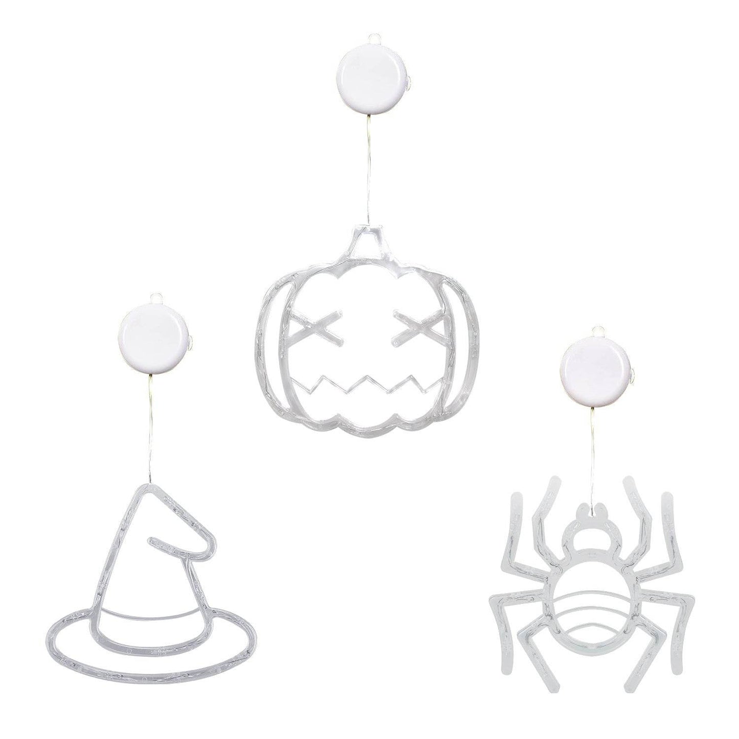Set Of 3 Pack Halloween Window Light Spider Witch Hat Pumpkin With Orange Light Hanging Halloween Decoration Light With Suction Cup Hanging Holes - Velora