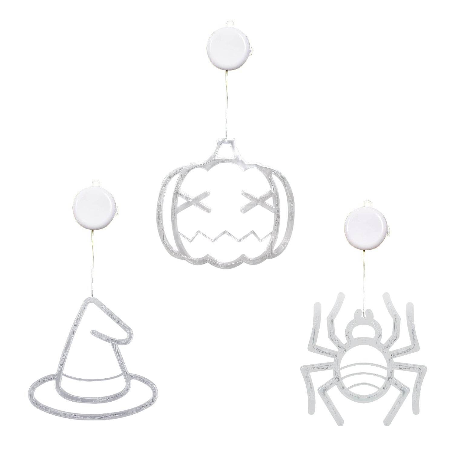 Set Of 3 Pack Halloween Window Light Spider Witch Hat Pumpkin With Orange Light Hanging Halloween Decoration Light With Suction Cup Hanging Holes - Velora