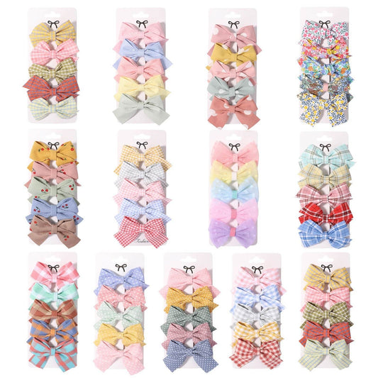 Fabric Plaid Bow Barrettes Floral Plaid A Pair Of Hairclips - Velora