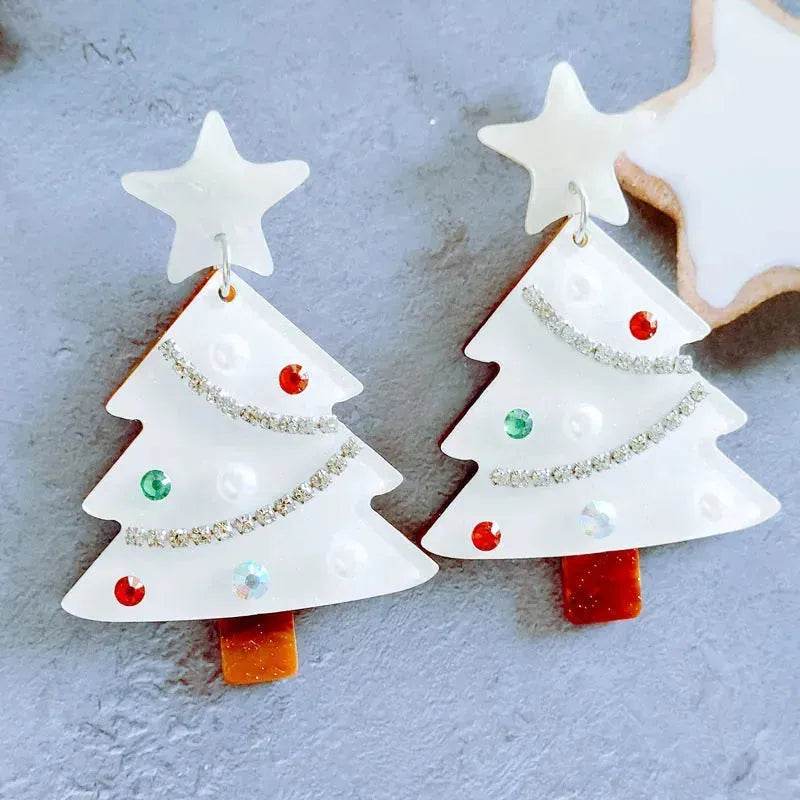 Sweet Christmas Tree Earrings With Rhinestones New Fashion Christmas Acrylic Earrings Women's Jewelry - Velora