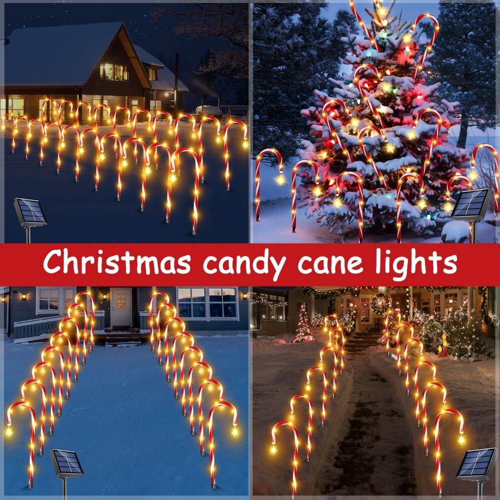 Christmas Solar Candy Cane Lamp Set Of 8 - Velora