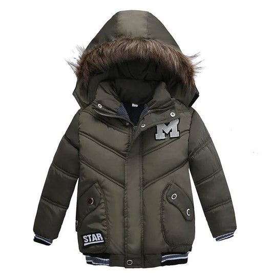 Small Medium-Sized Boys Cotton-Padded Fur Hoodie Winter Jackets for kids - Velora