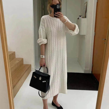 Loose Woolen Midi Twisted Knitted Thick Winter sweater Dress