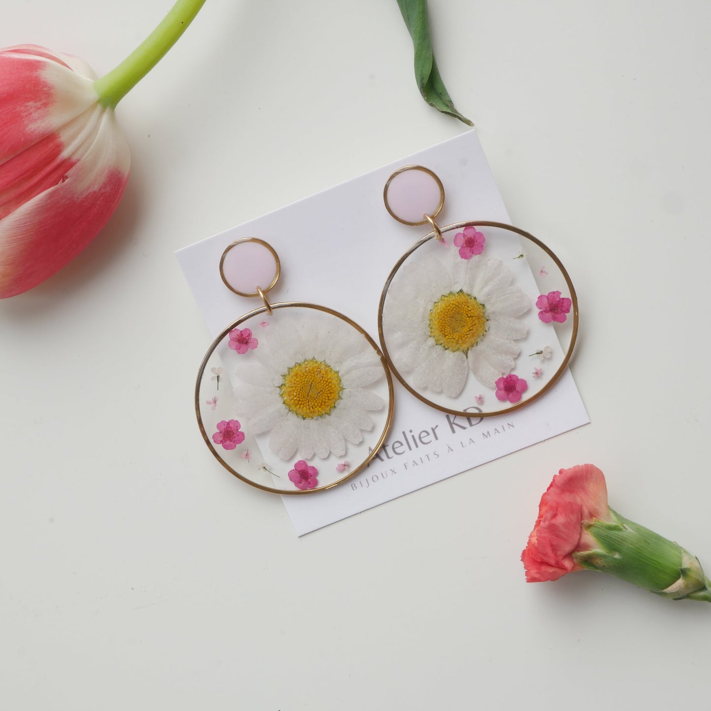 Boucles d'oreilles duo rose - rond (XXL) - Velora